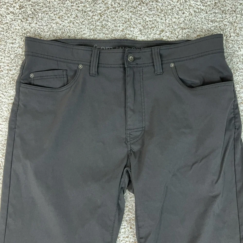 PrAna Pants Mens 36x30 Gray Slim Stretch Hiking Performance Outdoor Logo Brion